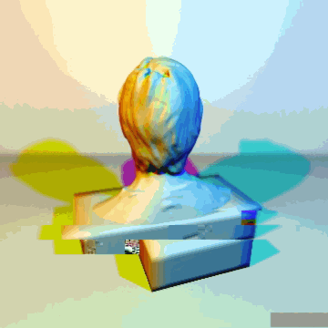 Rotating bust of Dion with intentional artifacts.